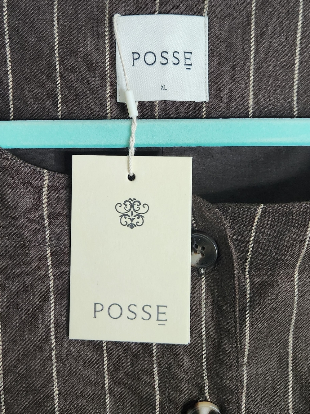 ✨ POSSE Emma Vest Chocolate Cream Pinstripe Linen NWT XL 🤎✨ - Picture 6 of 11